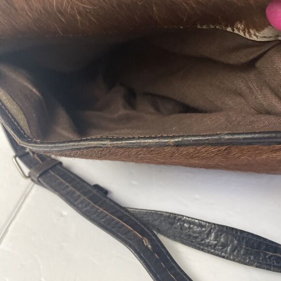 Avelar Cowhide Handbag Crossbody Purse Dark Brown Cow Leather Fur Made Mexico - Picture 7 of 14